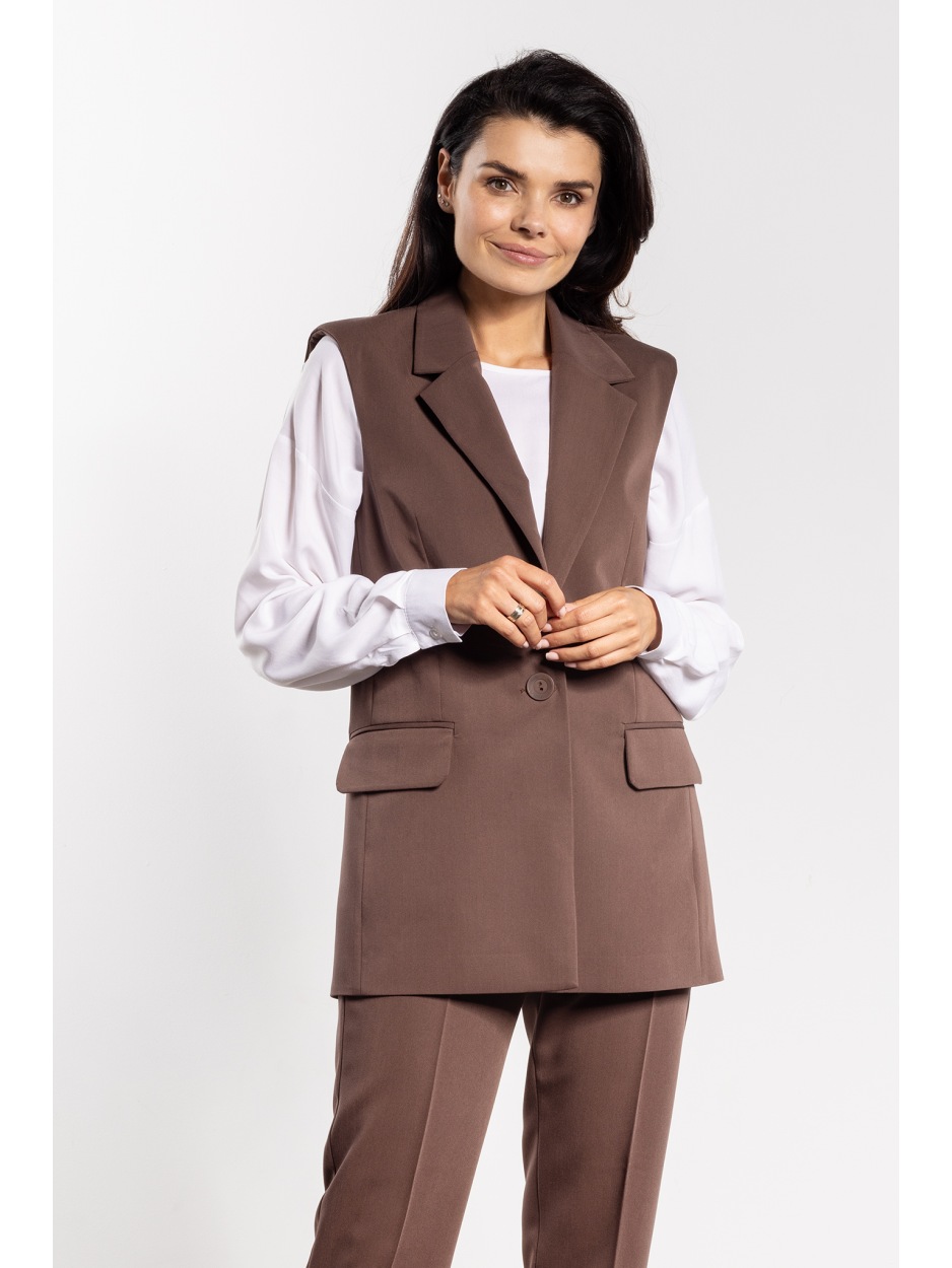 Elegancka czekoladowa kamizelka damska do spodni i spódnic - tył