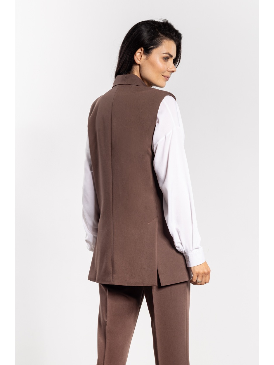 Elegancka czekoladowa kamizelka damska do spodni i spódnic - bok