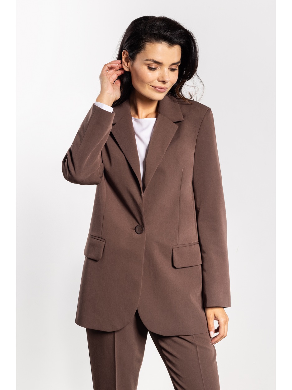 Stylowa czekoladowa marynarka damska z wiskozą na jesień i zimę - tył