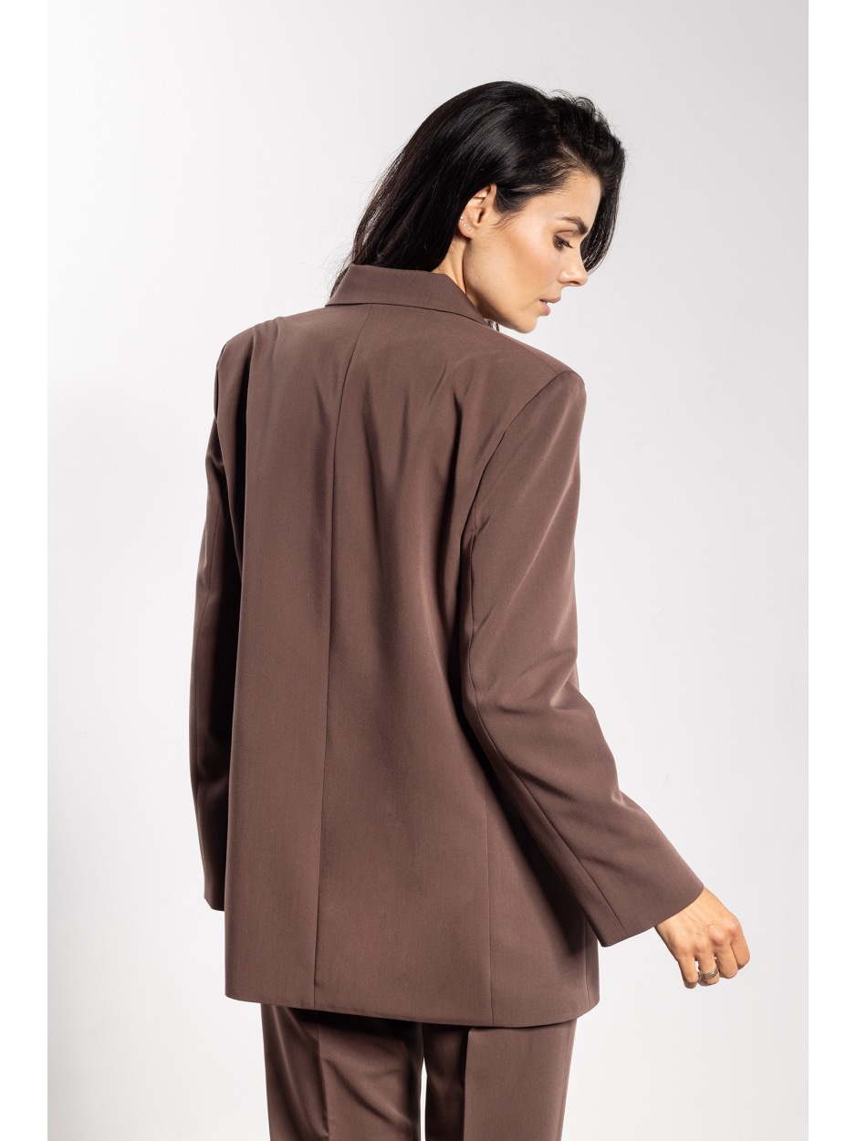 Stylowa czekoladowa marynarka damska z wiskozą na jesień i zimę - bok