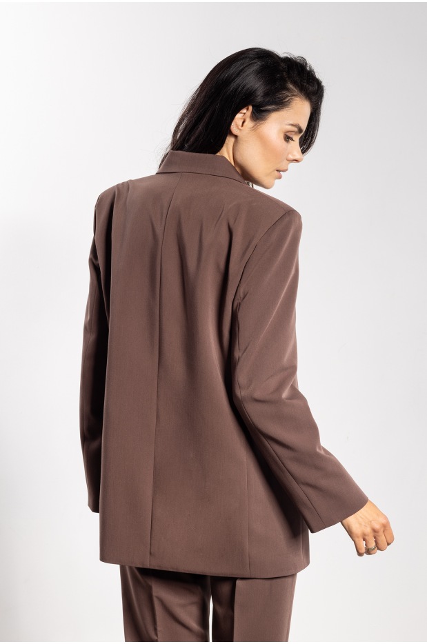 Stylowa czekoladowa marynarka damska z wiskozą na jesień i zimę - bok