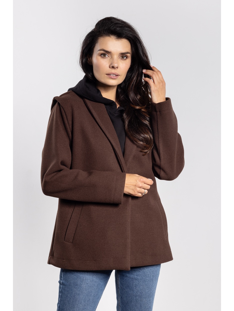 Elegancka czekoladowa kurtka damska z flauszu na jesień i zimę - tył
