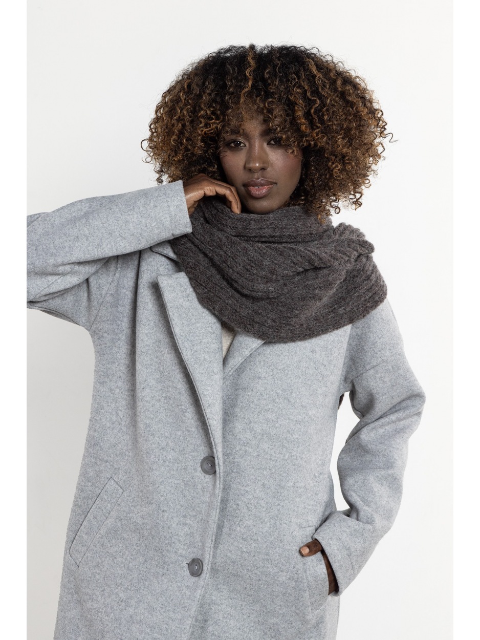Ciepły, długi szalik z kid moherem i wełną – taupe - bok