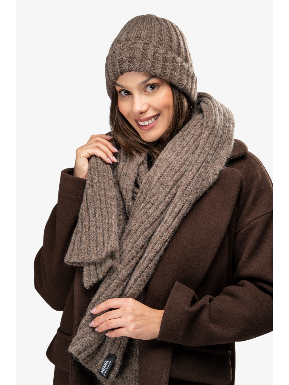 Ciepła czapka z wełną i kid moherem – karmel - przód