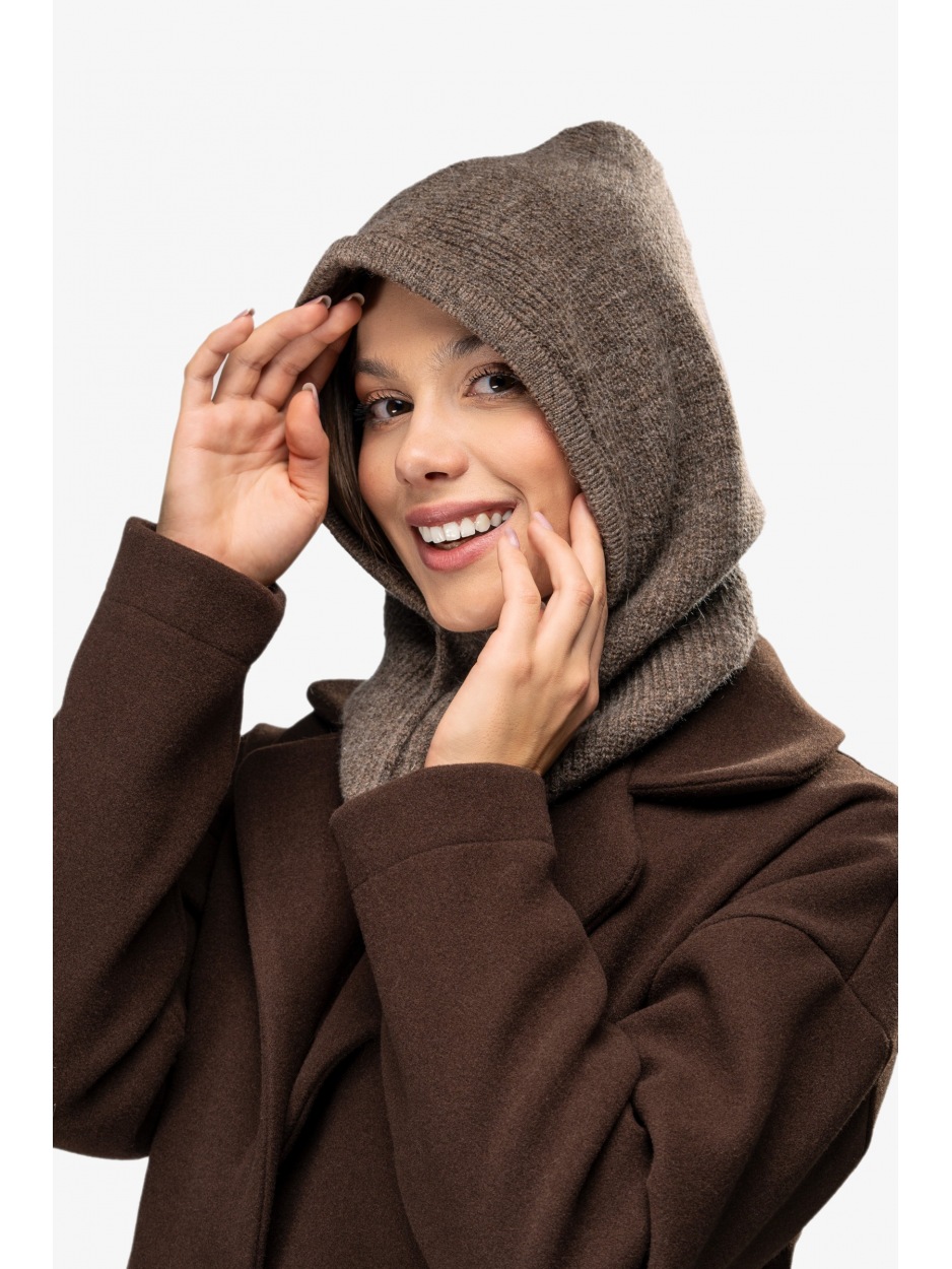 Ciepła balaclava z kid moherem i wełną – karmelowa - przód