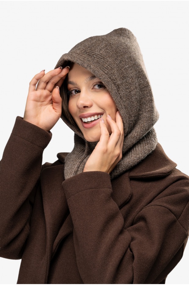 Ciepła balaclava z kid moherem i wełną – karmelowa - przód