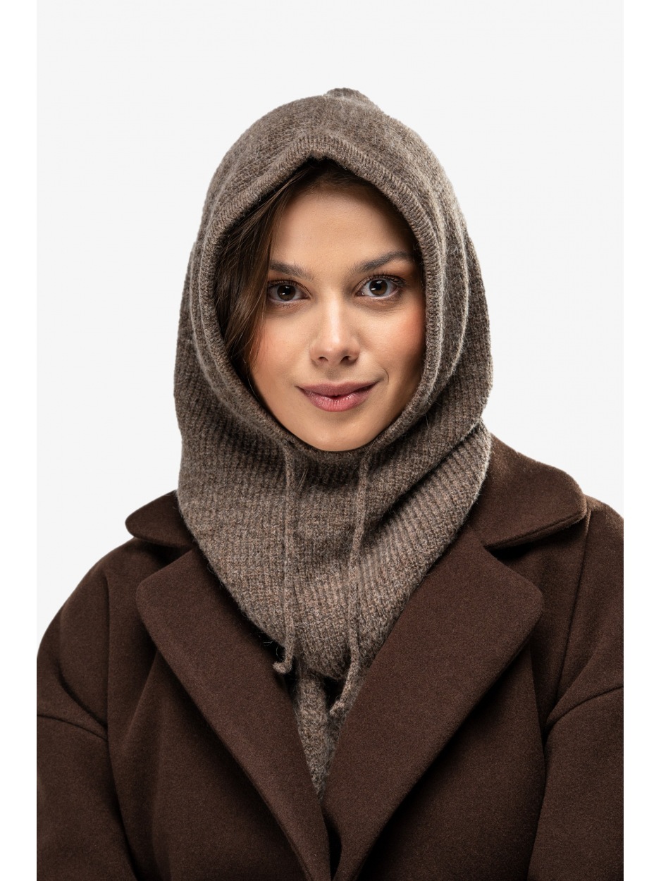 Ciepła balaclava z kid moherem i wełną – karmelowa - bok