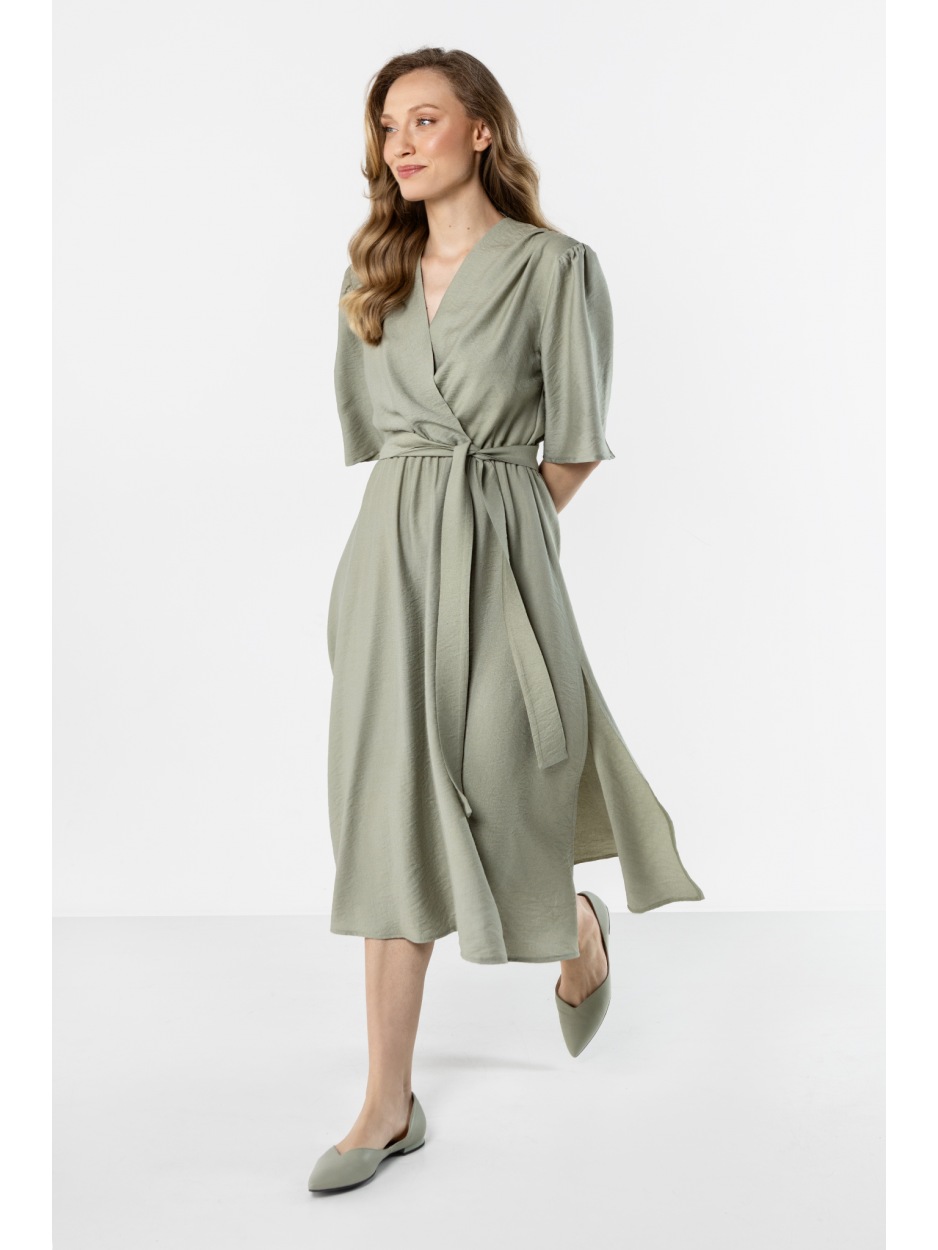 A761 Sukienka - Kolor/wzór: Szałwiowy - bok