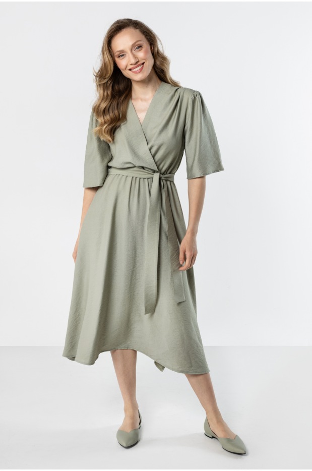 A761 Sukienka - Kolor/wzór: Szałwiowy - lewo