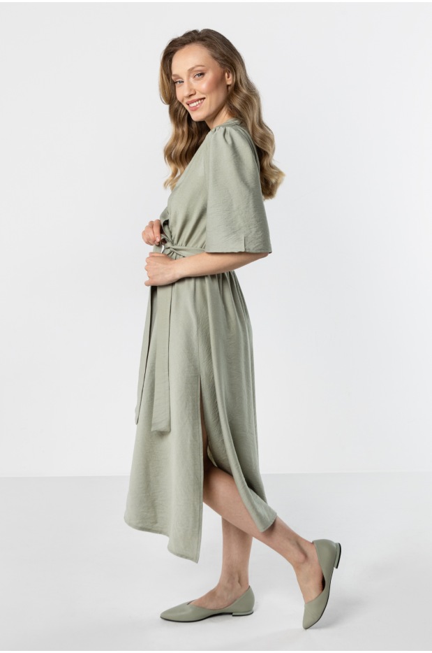 A761 Sukienka - Kolor/wzór: Szałwiowy - prawo